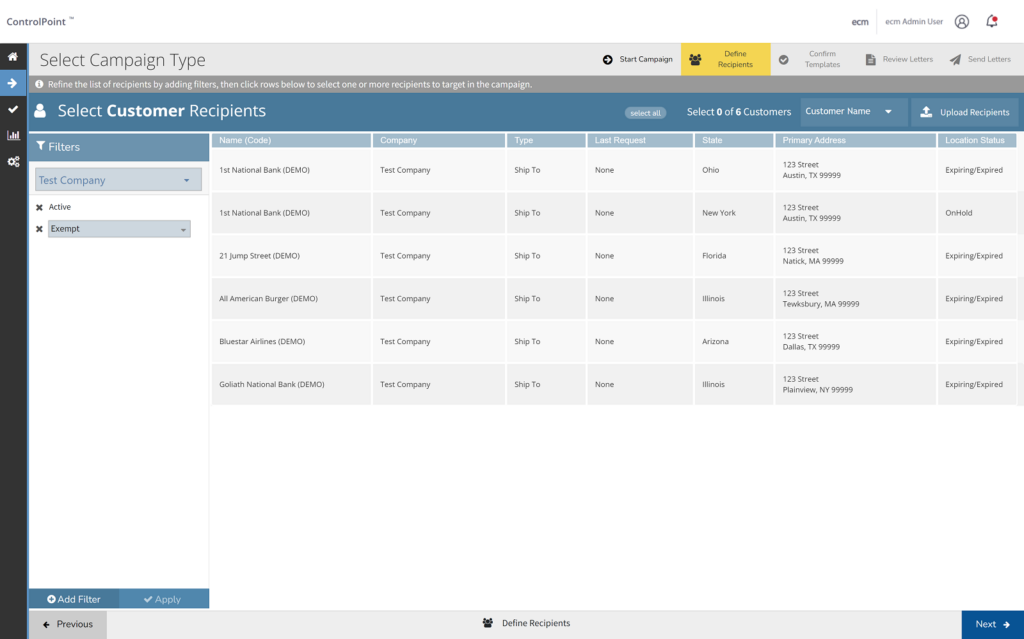 ControlPoint campaign recipients