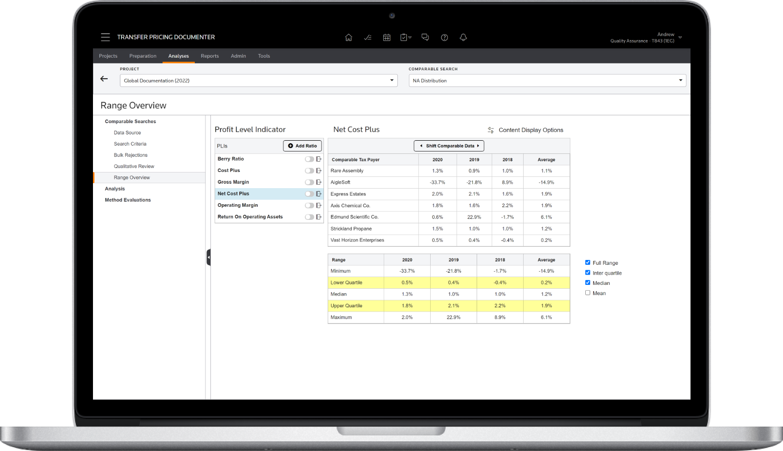Transfer Pricing Documenter benchmarking
